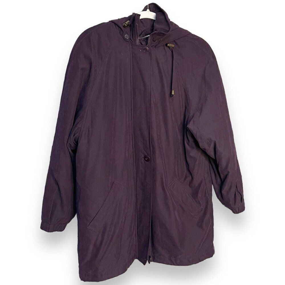 London Fog Hooded Coat Women's Medium Purple Lined Pockets VTG Insulated Winter